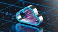 3D cloud computing icon floats in dark, futuristic tech environment Royalty Free Stock Photo