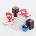 3D Cloud Computing Security Concept with Shield, Stairs, and Servers image photo Royalty Free Stock Photo
