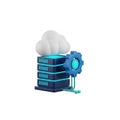 3D Cloud Computing Server Rack with Gear and Cables on White Background data storage Royalty Free Stock Photo