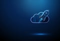 3d cloud of data with rocket. Cloud boost, accelerated data processing, high-speed cloud computing, streaming data, Big Royalty Free Stock Photo