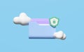 3d cloud folder icon with shield insecure isolated on blue background. cloud storage download, data transfering, Internet security