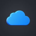 A 3D cloud icon in bright blue, set against a dark background. The shape is simplified, Royalty Free Stock Photo