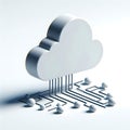 3D cloud icon with connected nodes and circuit lines isolated on white background, concept of cloud computing and data network Royalty Free Stock Photo
