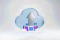3D Cloud Icon Featuring an Upload Arrow with Geometric Shapes Representing Digital Data Transfer and Cloud Storage Concepts Royalty Free Stock Photo