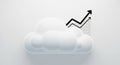 A 3D cloud icon on a white background with a black upward trend line graph overlaid, Royalty Free Stock Photo