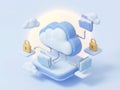3D cloud storage concept with security locks and data folders Royalty Free Stock Photo