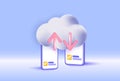 3D cloud storage concept with upload and download arrows, modern data transfer illustration for digital technology, online backup Royalty Free Stock Photo