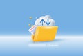 3D cloud storage folder with upload and download arrows, digital file transfer, online data backup, document management, modern Royalty Free Stock Photo