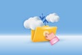 3D cloud storage folder with upload and download arrows, digital file transfer, online data backup, document management, modern Royalty Free Stock Photo