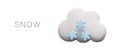 3D cloud with three snowflakes. Colored weather sign on white background