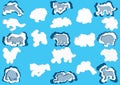 3D clouds in the form of a animals. Vector icons cloud blue and white color on a blue background. Royalty Free Stock Photo