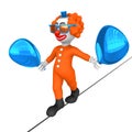 3d clown. Rope walk in circus. Royalty Free Stock Photo
