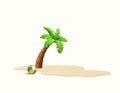 3d coconut or palm tree with beach volleyball, sand, isolated on white background. Concept for travel banner, holiday Royalty Free Stock Photo