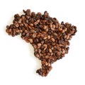 3D Coffee Beans Shaped Like Brazil Country Map Isolated on Whtie Background