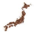 3D Coffee Beans Shaped Like Japan Country Map Isolated on Whtie Background