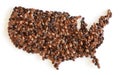 3D Coffee Beans Shaped Like USA Country Map Isolated on Whtie Background