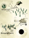 3d coffee cup on social network diagram Royalty Free Stock Photo