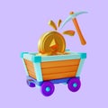 3d Coin Crypto Currency Mining Cartoon Design Style. Vector