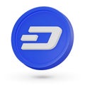 3D coin. Cryptocurrency symbol Dash. 3D Vector icon. Illustration isolated on a white background