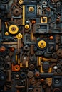 3D collage with plastic cogs and levers Royalty Free Stock Photo