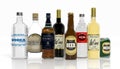 3D collection of alcoholic beverages bottles Royalty Free Stock Photo