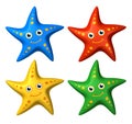 3D collection of colorful smiling starfish toys looking ahead