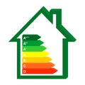 3D Color Icon Energy class home in a green house. Graph saving and energy consumption households