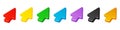 3d color mouse cursors. Three dimensional arrows different colors, voluminous click pointers, interactive navigation