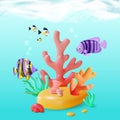 3d Color Underwater World Scene Concept Cartoon Style. Vector Royalty Free Stock Photo