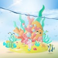 3d Color Underwater World Scene Concept Cartoon Style. Vector Royalty Free Stock Photo