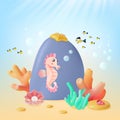 3d Color Underwater World Scene Concept Cartoon Style. Vector Royalty Free Stock Photo