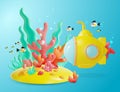 3d Color Underwater World Scene Concept Cartoon Style. Vector Royalty Free Stock Photo