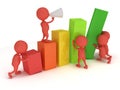 3D colored bar graph with team of red people Royalty Free Stock Photo