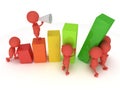 3D colored bar graph with team of red people Royalty Free Stock Photo
