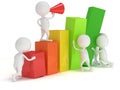 3D colored bar graph with team of white people Royalty Free Stock Photo