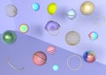 3d colorful balls on violet background, bright, template, pearl, modern, popular, top, creative, abstract