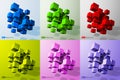 3D Colorful Bright Cubes Set. Vector Big Data Business Background. 3D Blockchain Cube Blocks. Data Core. AI Cyber Space.