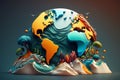 3d colorful bright globe map with nature landscape isolated on clean background. World Earth day concept. Generative AI