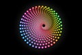 3D colorful halftone dots circle, spiral pattern round logo template, vector dotted frame. Spectrum Gradient color Mandala design