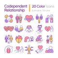 2D colorful icon set pack for codependent relationship