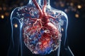 3D colorful illustration of human lungs on dark blue background. Human respiratory system anatomy, bronchia, pleura Royalty Free Stock Photo