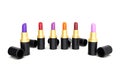 3d colorful lipsticks render on white background