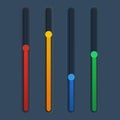 3d colorful scroll bar. Down button. Panel switch control. Website element. Web ui. 4 Red, yellow, green, blue vertical