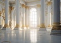 3d columns wallpaper. interior old palace. white and golden marble Royalty Free Stock Photo