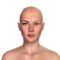 3d comparative portrait of women with and without makeup Royalty Free Stock Photo