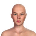 3d comparative portrait of women with and without makeup