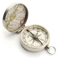 3D compass with map isolated on white background Royalty Free Stock Photo