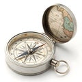 3D compass with map isolated on white background Royalty Free Stock Photo