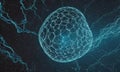 3D complex network interconnected lines and shapes, resembling digital or scientific model, is set against