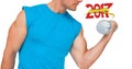 3D Composite image of close-up mid section of fit man exercising with dumbbell Royalty Free Stock Photo